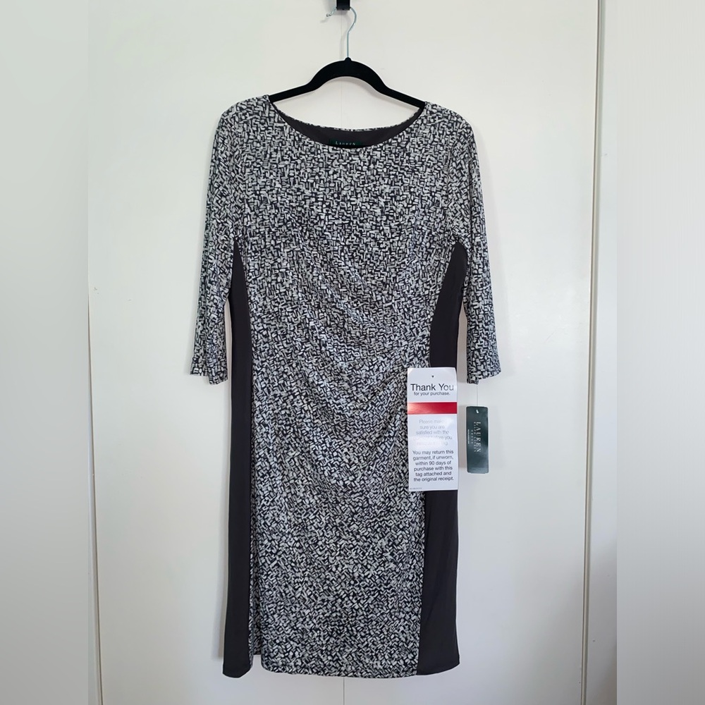 NWT Ralph Lauren Dress Grey & White Accented Dress Size 16